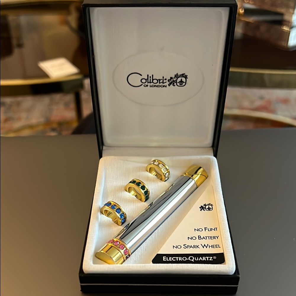 Tow-toned Colibri of London lighter w/interchangeable jeweled rings